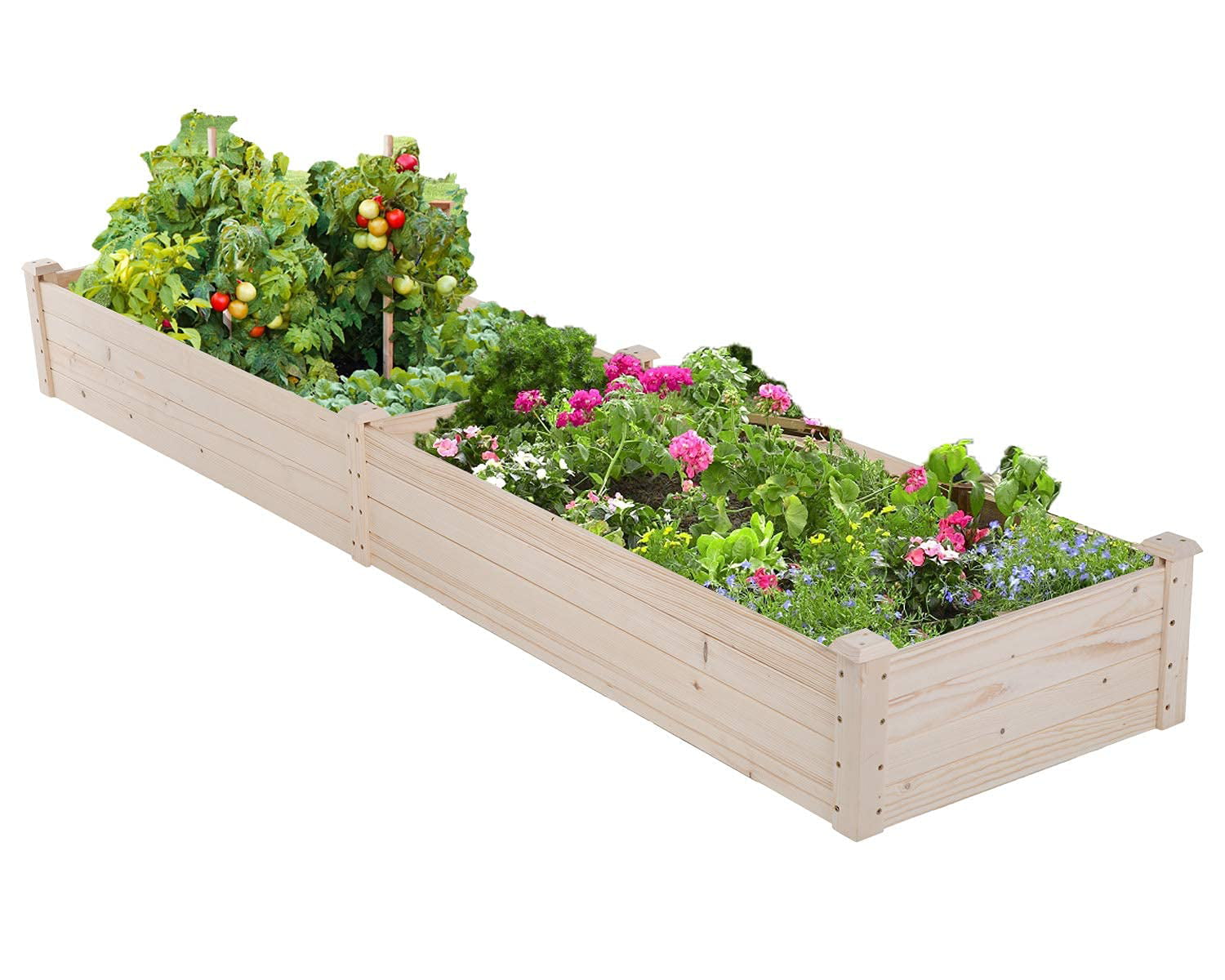 Square Garden Raise Bed 96 x 24.5 x 10 Inch Wood Planter Box Elevated Garden Bed for Vegetable Plants Outdoor Patio Raised Garden Bed, Natural