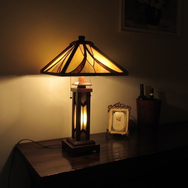  Style 2+1-light Double Lit Dark Walnut Table Lamp