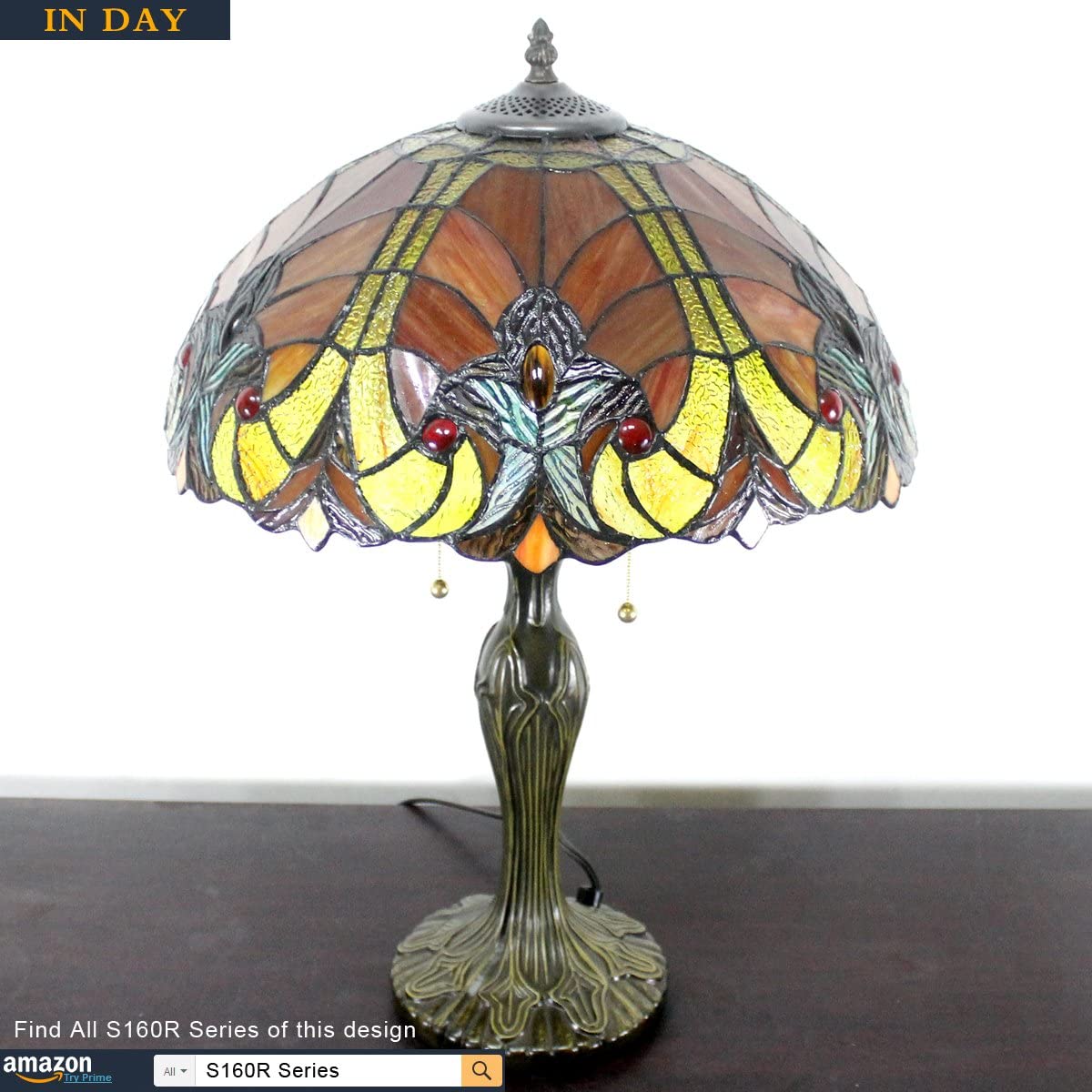 GEDUBIUBOO Tiffany Table Lamp Red Liaison Stained Glass Style Bedside Lamp 16X16X24 Inches Antique Desk Reading Light Metal Base Decor Bedroom Living Room  Office S160R Series