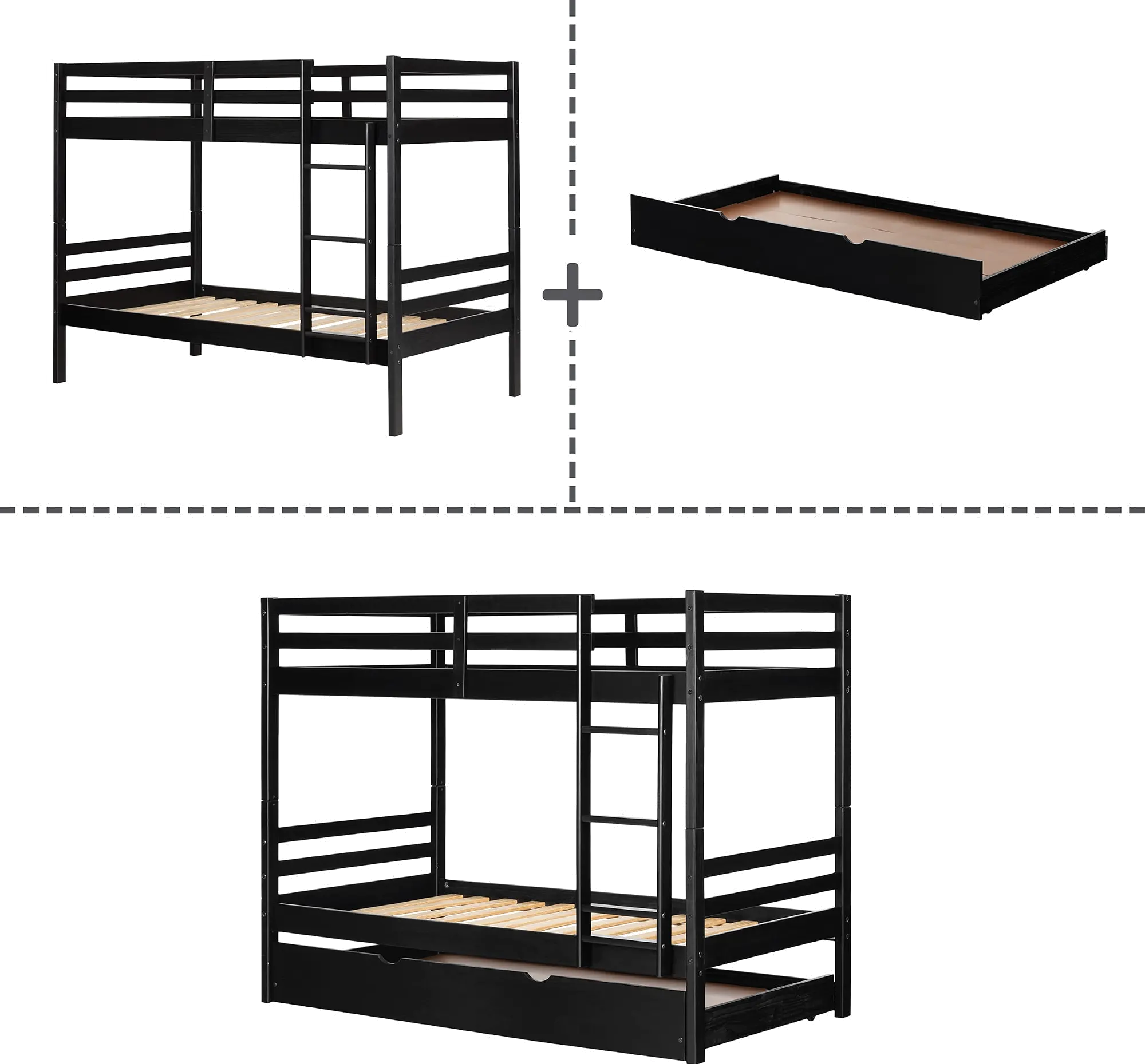 Fakto Black Twin Bunk Beds with Trundle - South Shore