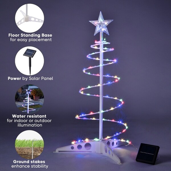 Yescom 2Ft LED Christmas Spiral Light with Star Finial Solar Panel New Year Decoration