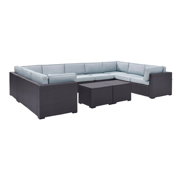 Biscayne 7pc Outdoor Wicker Sectional Set With 2 Coffee Tables Mist Crosley