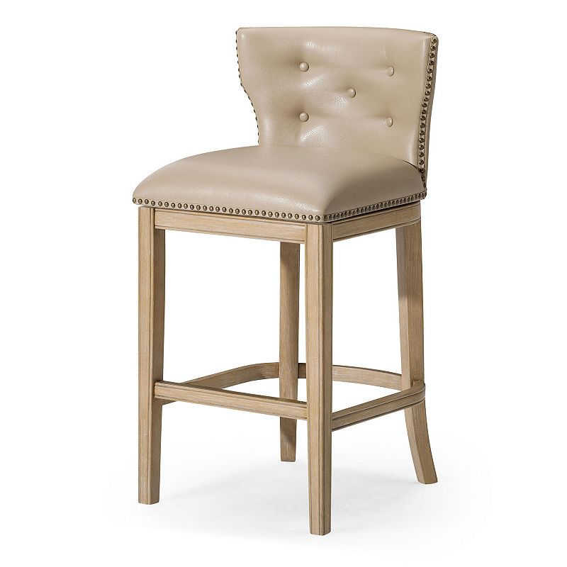 Maven Lane Hugo Bar Stool In Weathered Oak Finish With Avanti Bone Vegan Leather