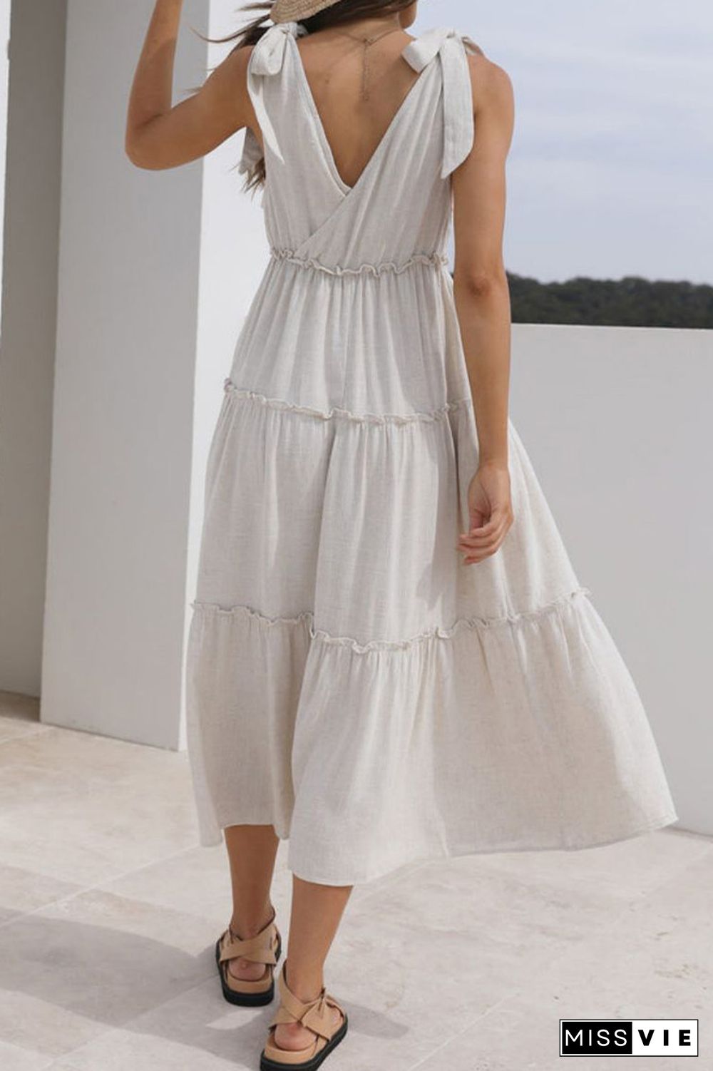 Sleeveless V Neck SPlicing Long Dress