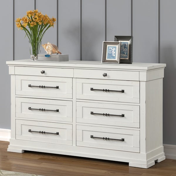 Roundhill Furniture Laria Antique White Finish Wood 8-Drawer Dresser with Mirror - - 35767211