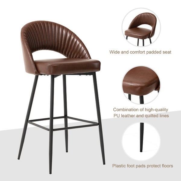 Glitzhome Modern Quilted Leatherette Tapered Legs Bar Stools Set of 2