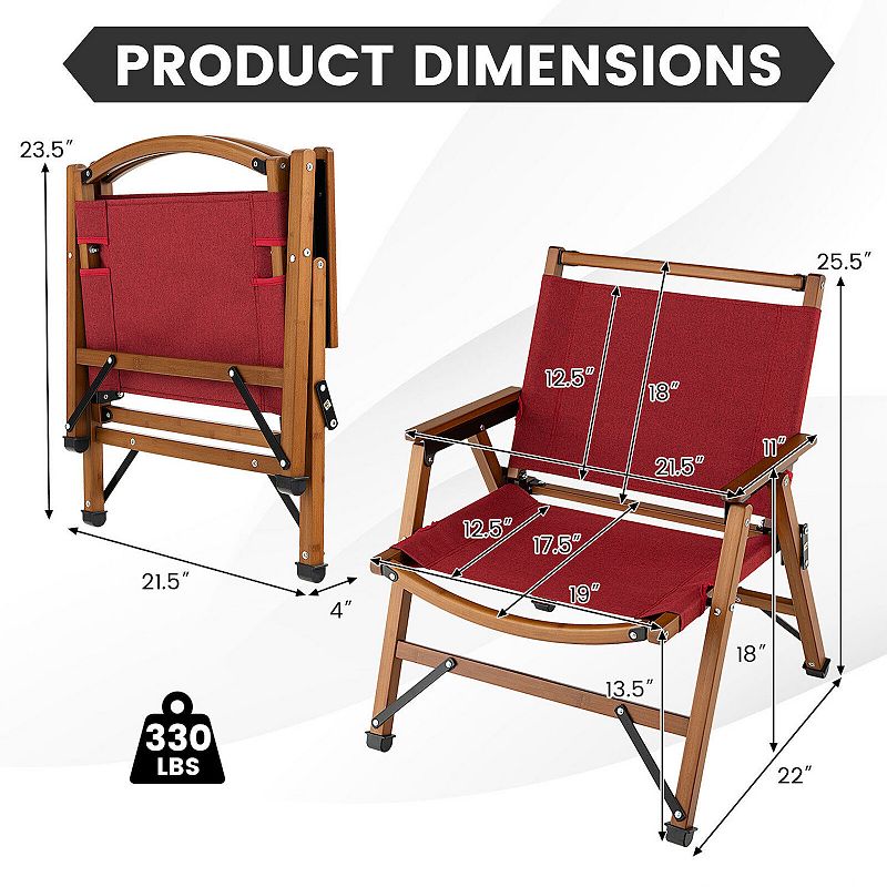 Patio Folding Camping Beach Chair with Solid Wicker Frame-Red