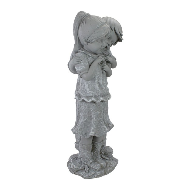 Gray Boy Hugging Girl Outdoor Garden Statue