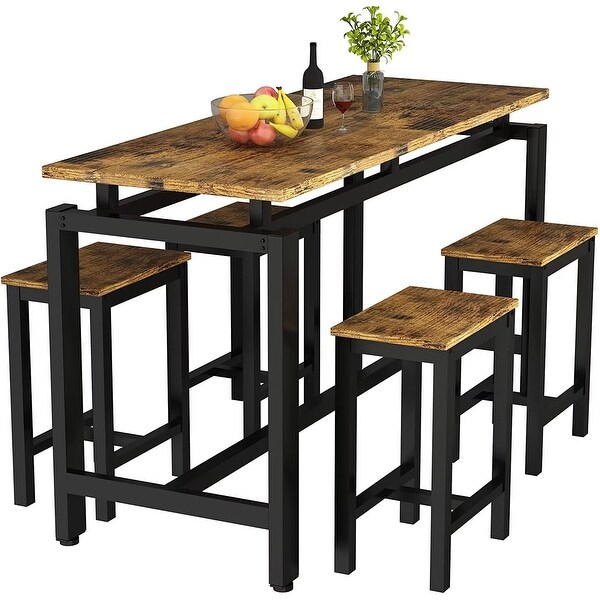 4 - Person Counter Height Dining Set with Wooden Panel and Metal Frame