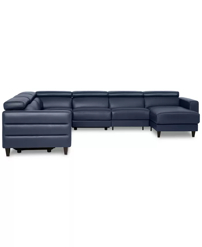 Furniture Silvanah 6-Pc. Leather Sectional with Storage Chaise and 3 Power Recliners