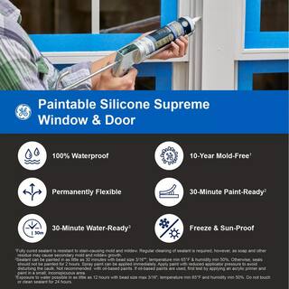 GE Paintable Silicone Supreme 9.5 oz. White Exterior Window and Door Sealant 2709114