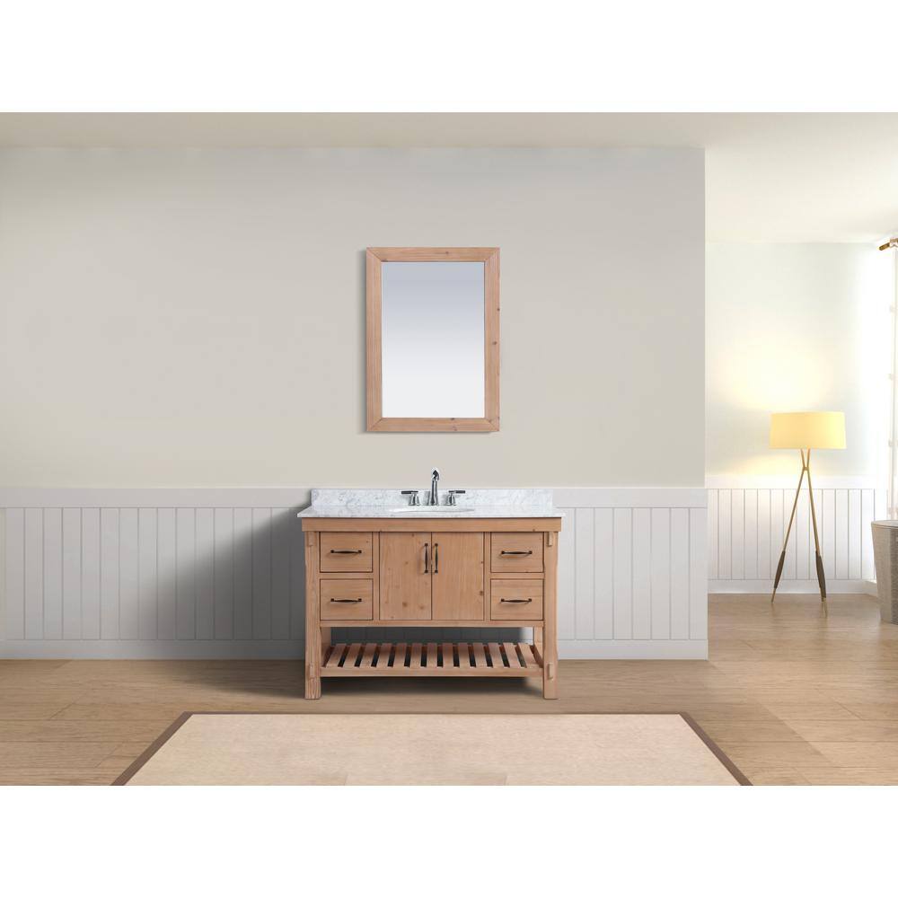 Ari Kitchen and Bath Kelly 48 in. Single Bath Vanity in Weathered Fir with Marble Vanity Top in Carrara White with White Farmhouse Basin AKB-KELLY-48-WEATHFIR