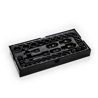 GEARWRENCH 34-Piece Metric 38 in. 12 in. Impact Socket Tray Set 85873