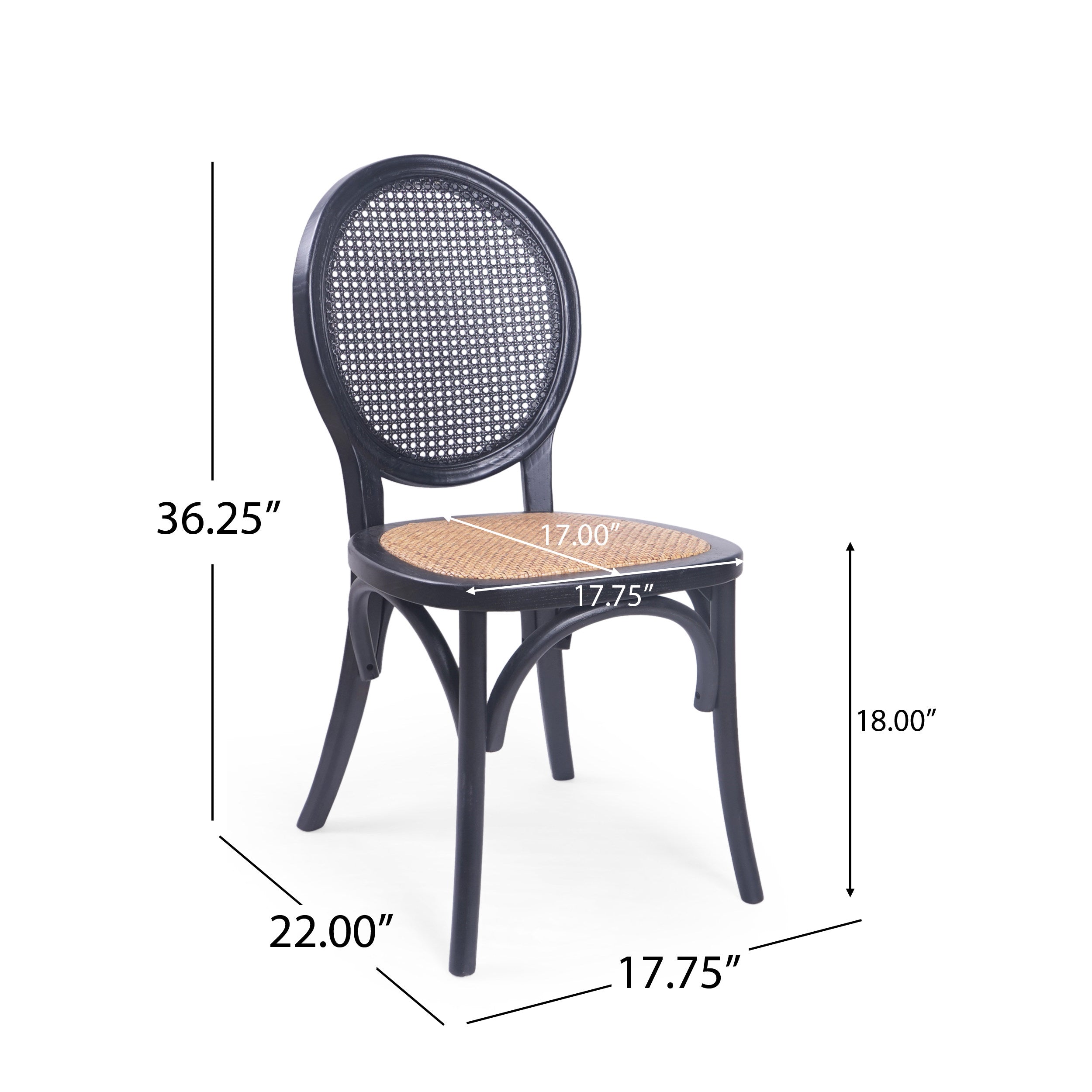 Noble House Jeremiah Classic Rattan Dining Chair， Set of 2， Matte Black