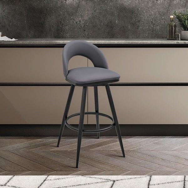 Lottech Modern Swivel Bar/Counter Stool with Faux Leather and Metal