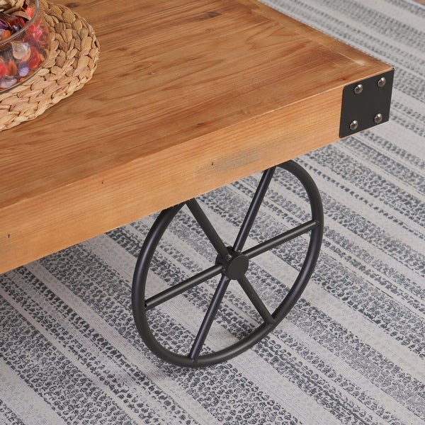 Sophia and William Rustic Coffee Table with Metal Wheels