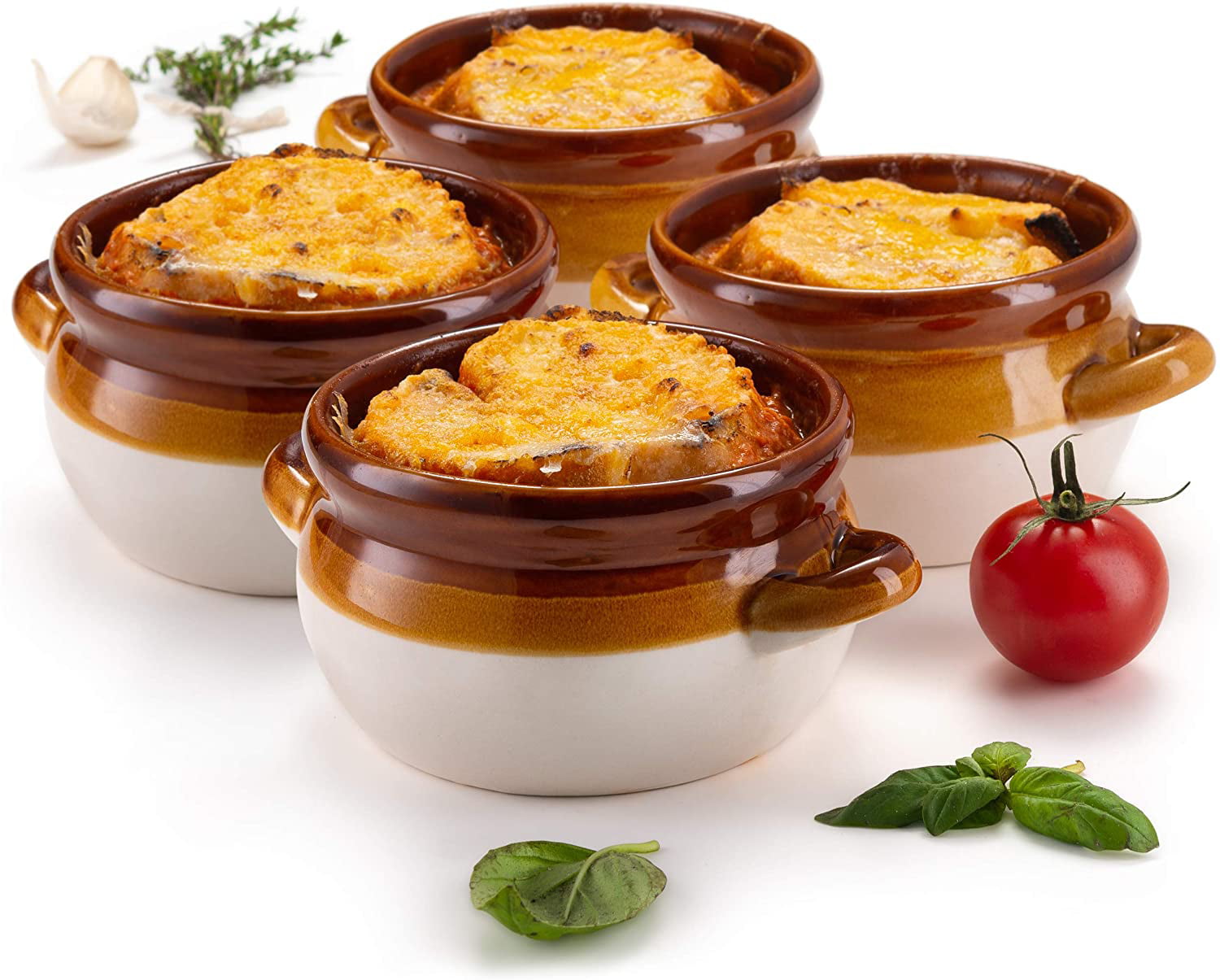 Kook French Onion Soup Bowls， Crocks with Handles， 18 oz， Set of 4