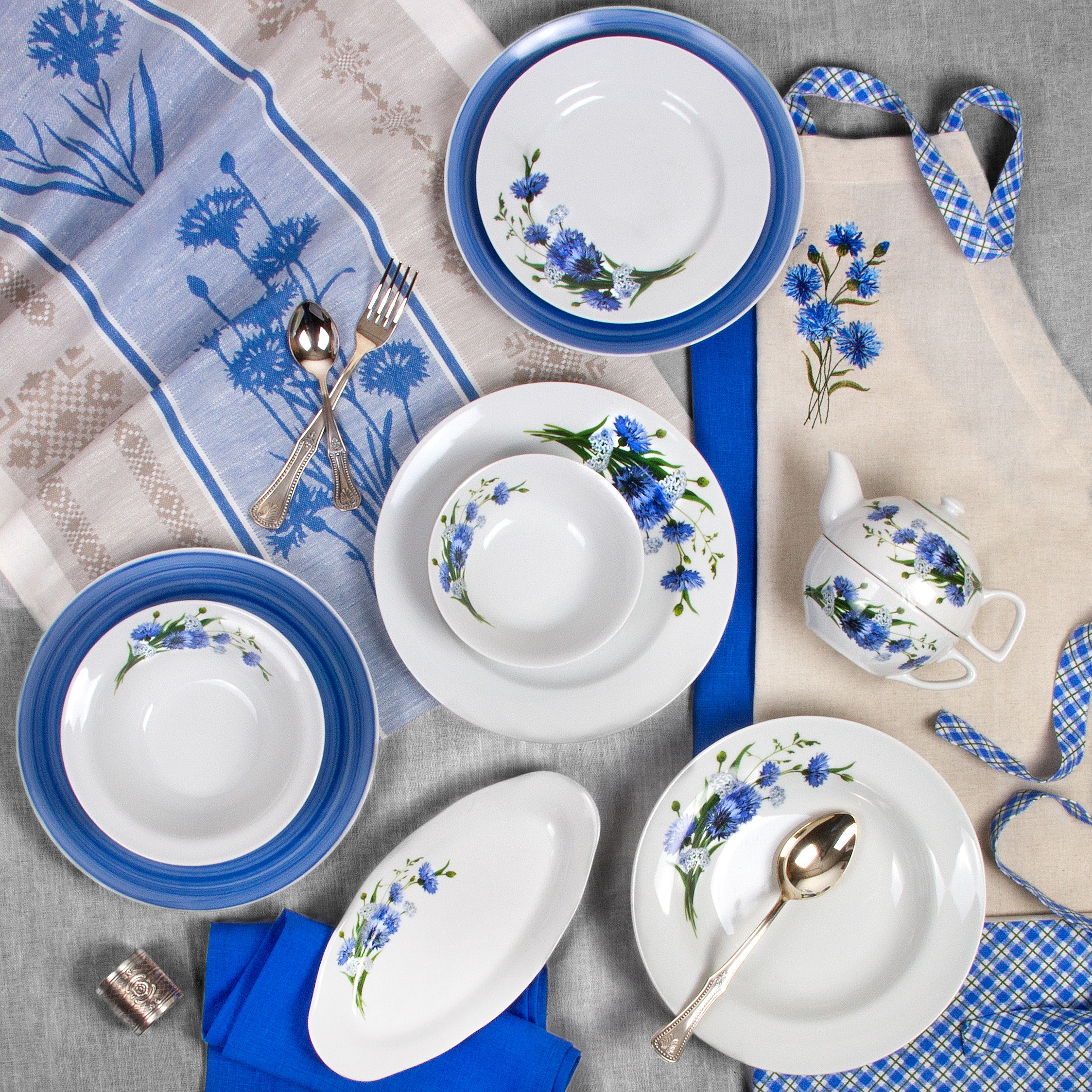 Deep Plate Kitchen Plates Dinnerware Cornflowers Porcelain Soup Plate Set of 4 Dinner Plate Serving Plate 16.9 fl oz (500 мл) Soup Bowl