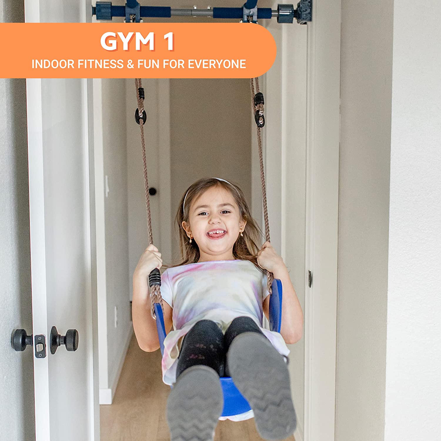 6 Piece Indoor Doorway Gym Set for Kids – Indoor Swing for Kids Includes Kids Swing Chair, Rings, Hanging Trapeze, Ladder, Swinging Rope & Pullup Bar