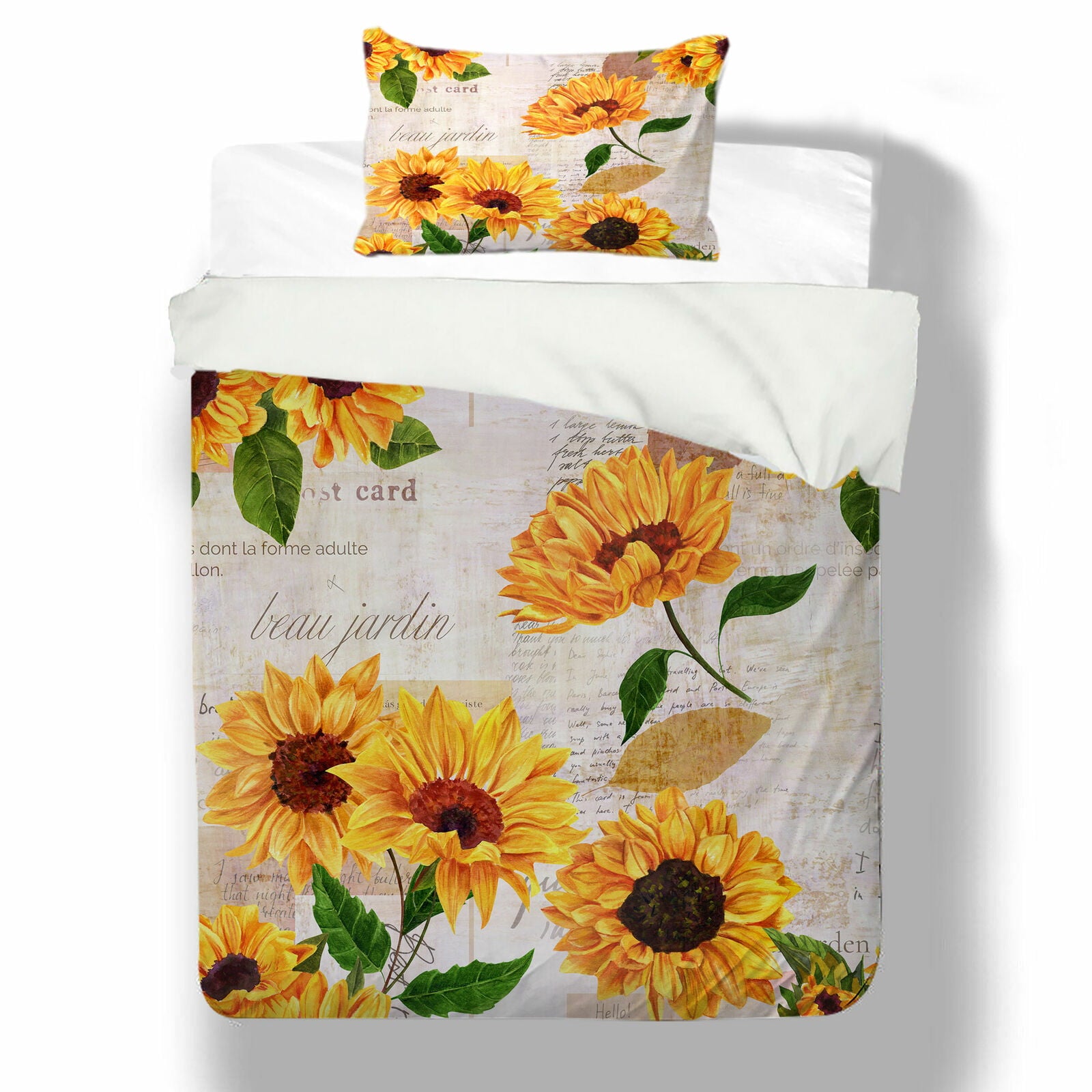 3D Yellow Sunflower Print Bedding Set Duvet Cover Set Bed Cover Gift 2/3pcs Bedding Set Bed Quilt Cover Set，California King (98