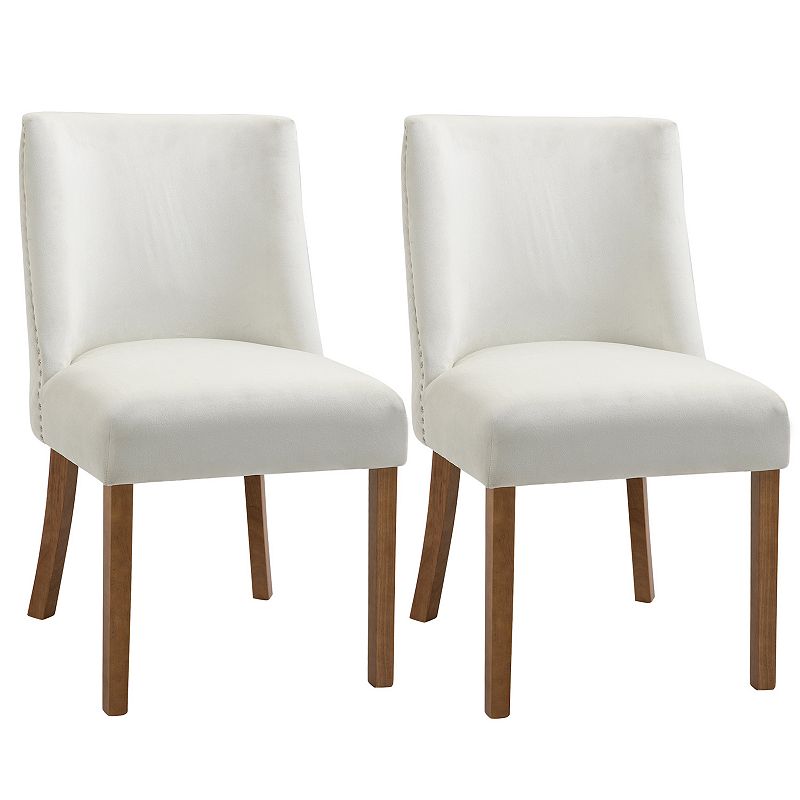 HOMCOM Modern Dining Chair Set with High Back Upholstered Seats and Solid Wood Legs for Kitchen Cream White