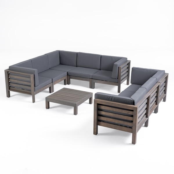 Oana Outdoor 9Piece Acacia Wood Sectional Sofa Set with Coffee Table by Christopher Knight Home