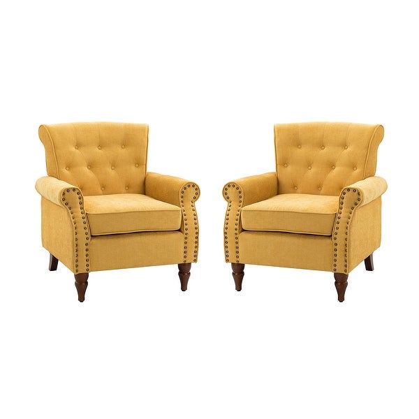 Indiges Upholstered Modern Tufted Accent Arm Chair with Nailhead Trim Set of 2 by HULALA HOME