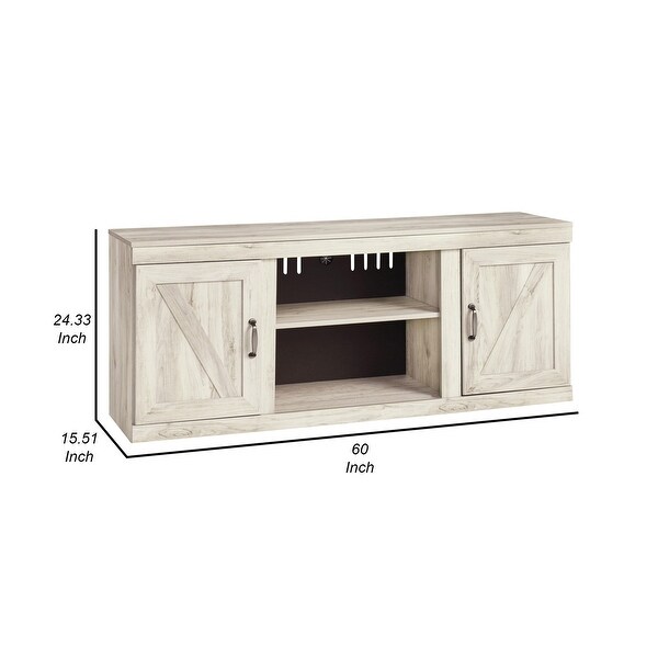 60 Inch Wood TV Media Entertainment Console， 3 Shelves， Farmhouse， White