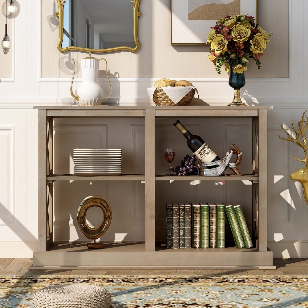 Rustic Console Table Wood Side Table with 3 Tier Storage Shelves