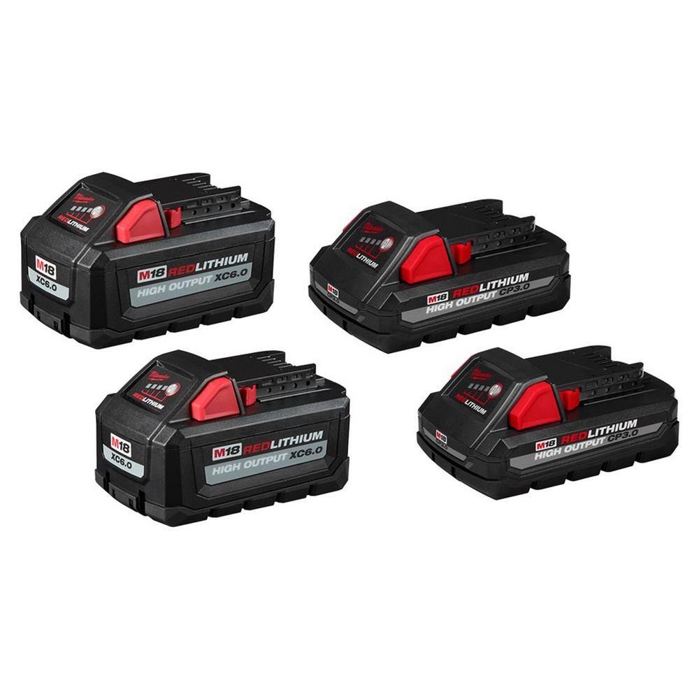 MW M18 18-Volt Lithium-Ion High Output 6.0Ah and 3.0Ah Battery Pack (4-Pack) 48-11-1862-48-11-1837