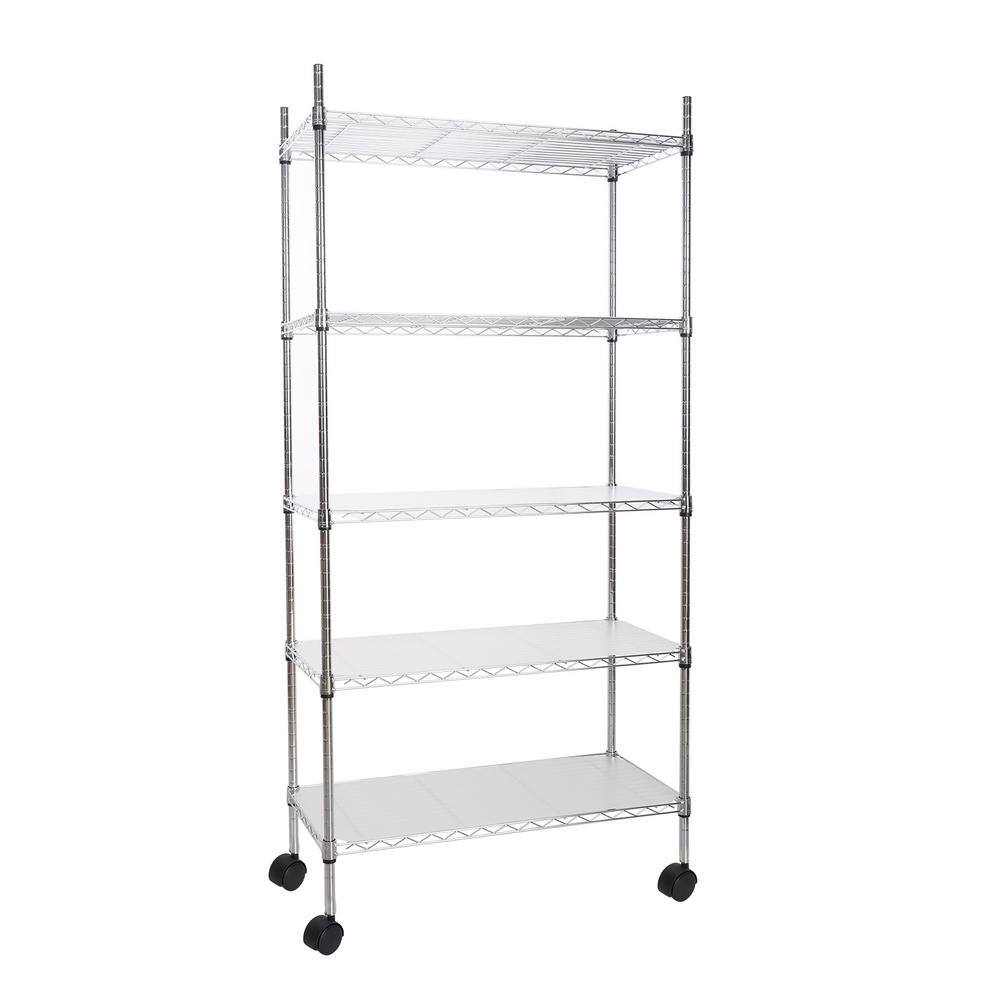 Tunearary Outdoor/Indoor Chrome Metal Plant Stand Shelves with Wheels (5-Tier) H1550ZP65926