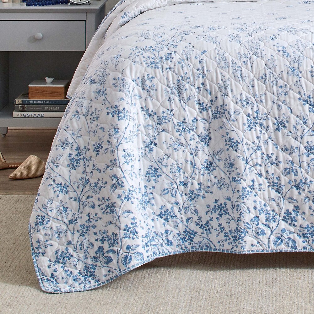 Laura Ashley Flora Cotton Reversible Blue Quilt Set