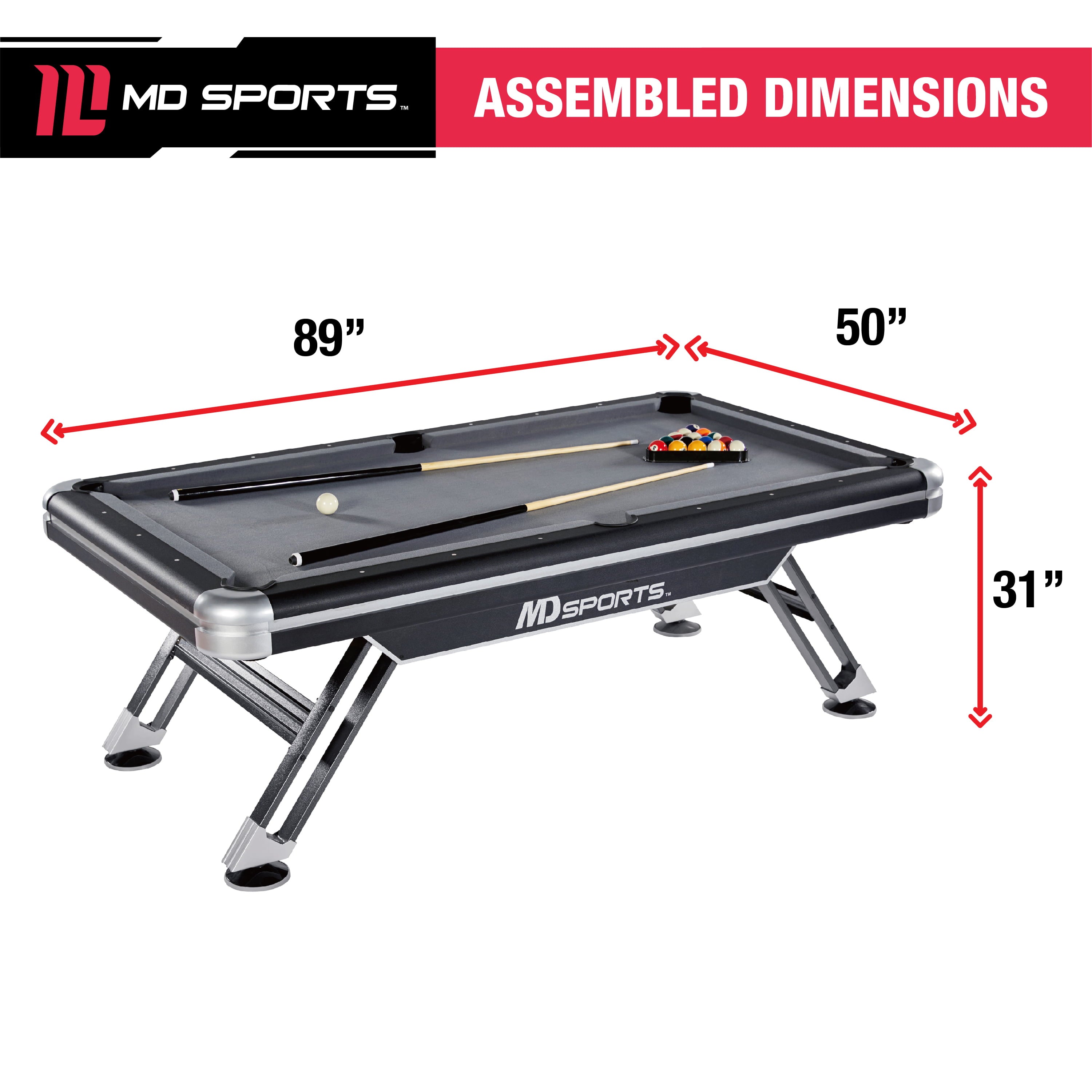 MD Sports 7.5' Titan Drop Pocket Table With Pool Ball and Cue Stick Set