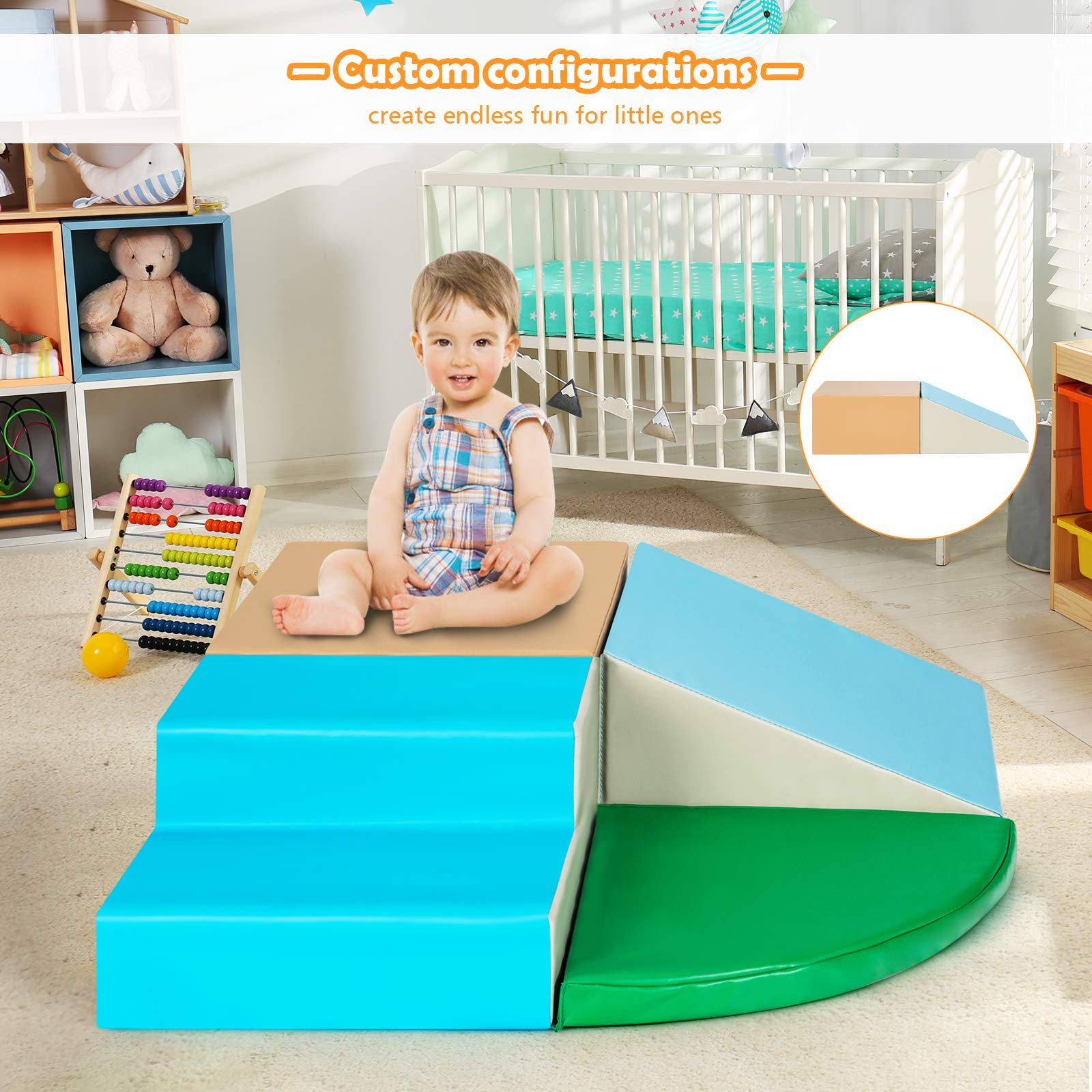 Costzon Climb and Crawl Foam Play Set, 4-Piece Soft Toddler Corner Climber Indoor Active Play Structure for Babies & Toddlers