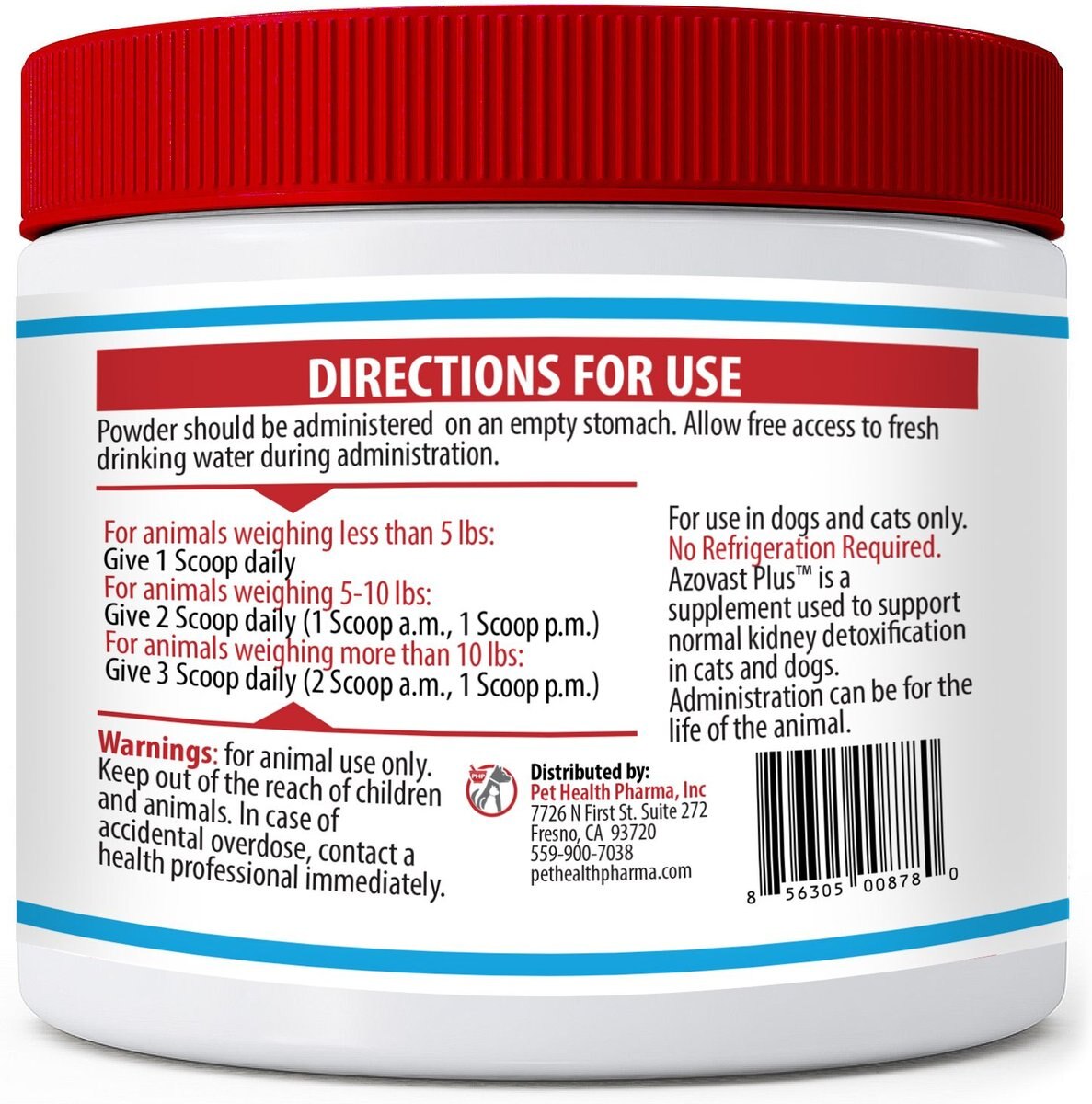 Pet Health Pharma Azovast Plus Powder Kidney Supplement for Dogs and Cats， 6-oz jar