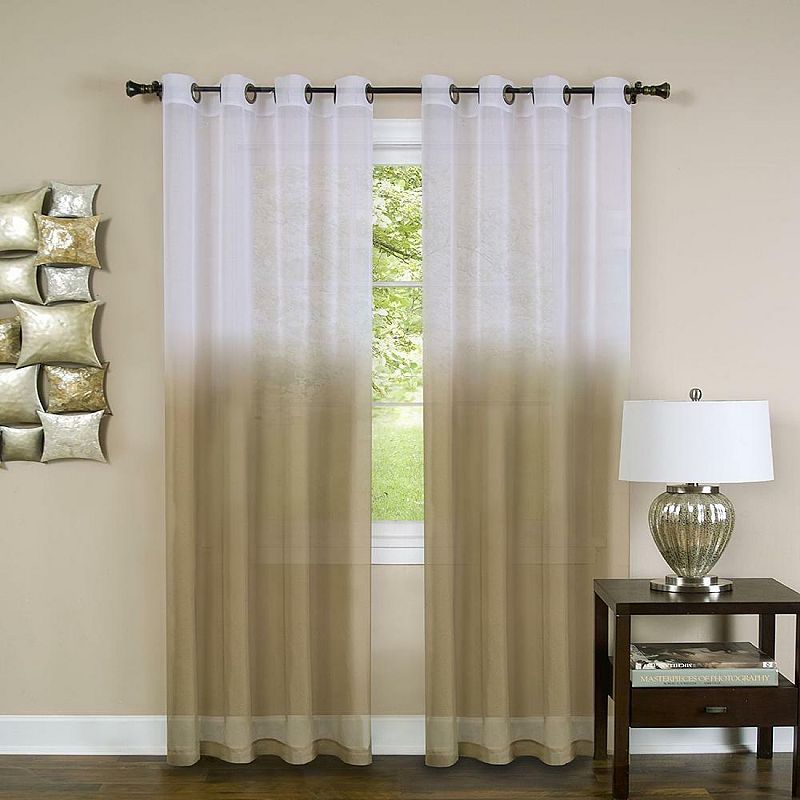 Kate Aurora Tropical Living Semi Matte Sheer Ombre Chic Grommet Top Window Curtains