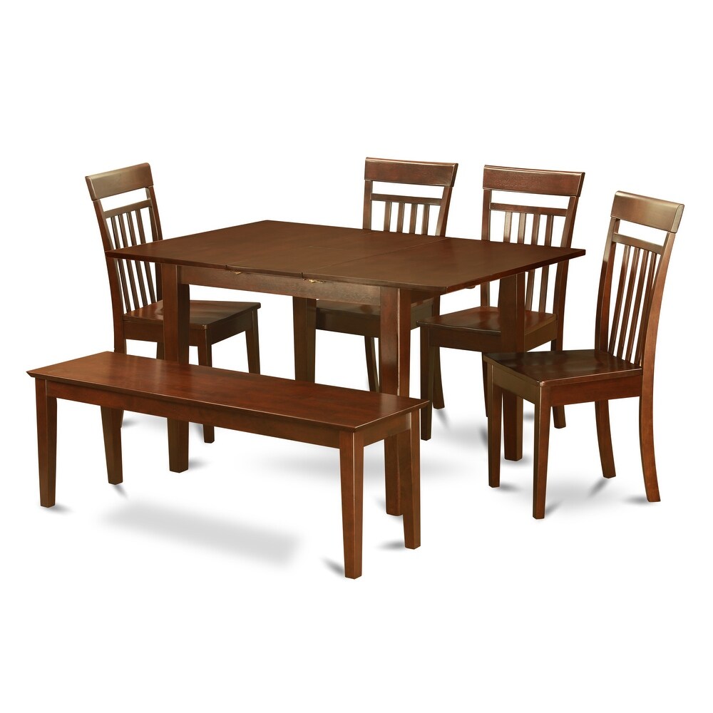 East West Furniture 6 Piece Modern Table Set  a Wooden Table and 4 Dining Chairs with a Bench  Mahogany(Seat Options)