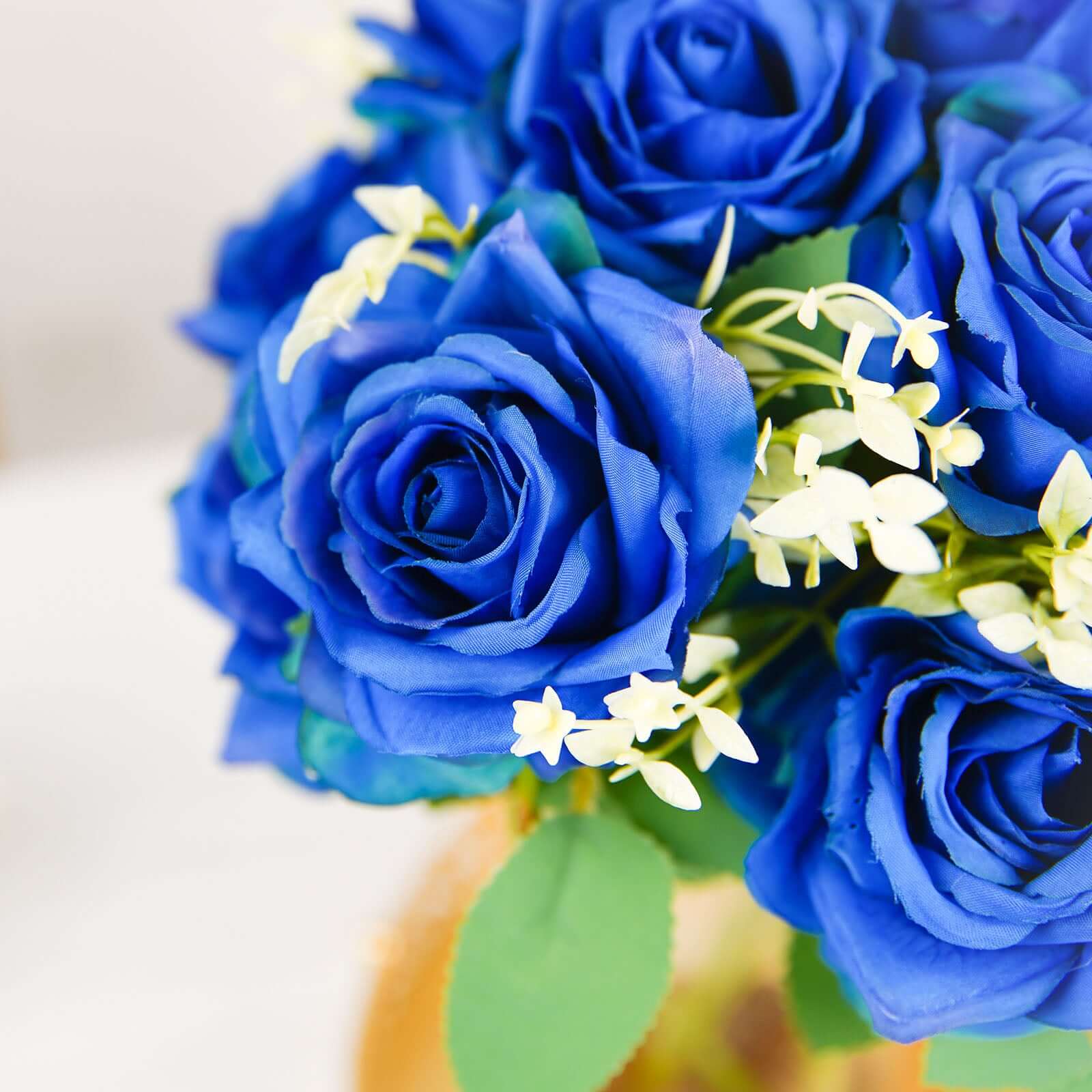 2 Bushes Royal Blue Artificial Silk Rose Flower Arrangements, Real Touch Long Stem Flower Bouquet 18