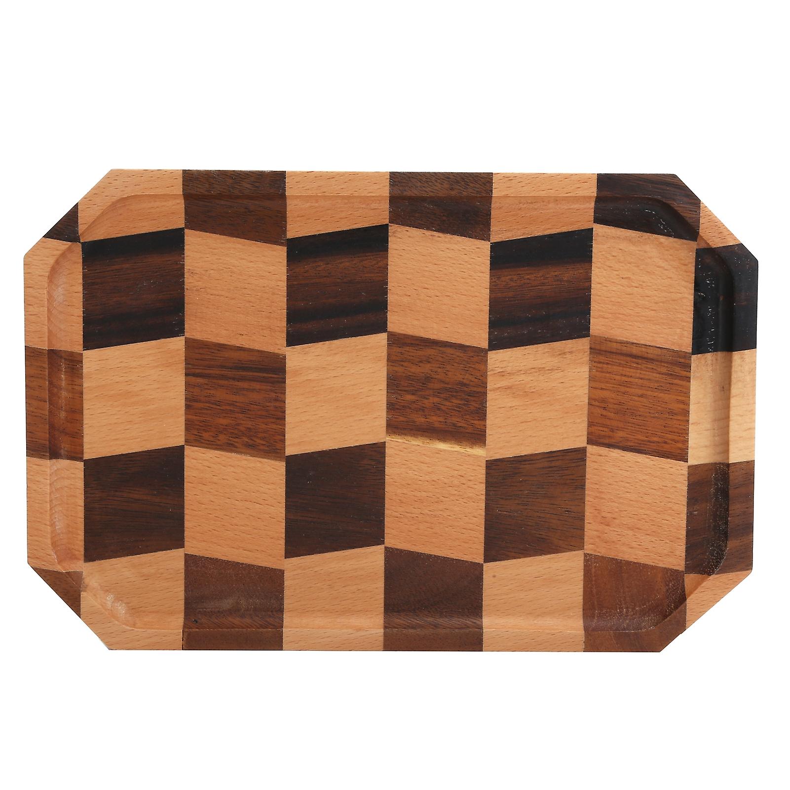 Wood Fruit Dishes Wooden Tea Dessert Tray Grid Pattern Rectangular Food Serving Plate30x20cm