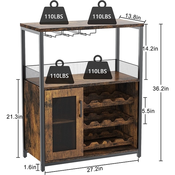 Wine Bar Rack Cabinet with Detachable Wine Rack， Bar Cabinet with Glass Holder