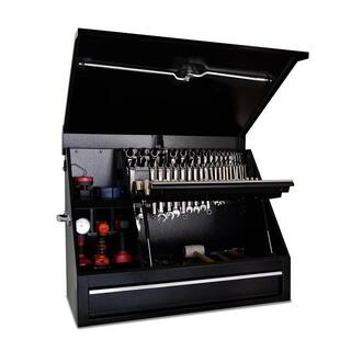 Montezuma 37 in. W x 18 in. D 1-Drawer Black Steel Portable Shop Triangle Tool Box Chest for Sockets Wrenches and Screwdrivers SB360DB