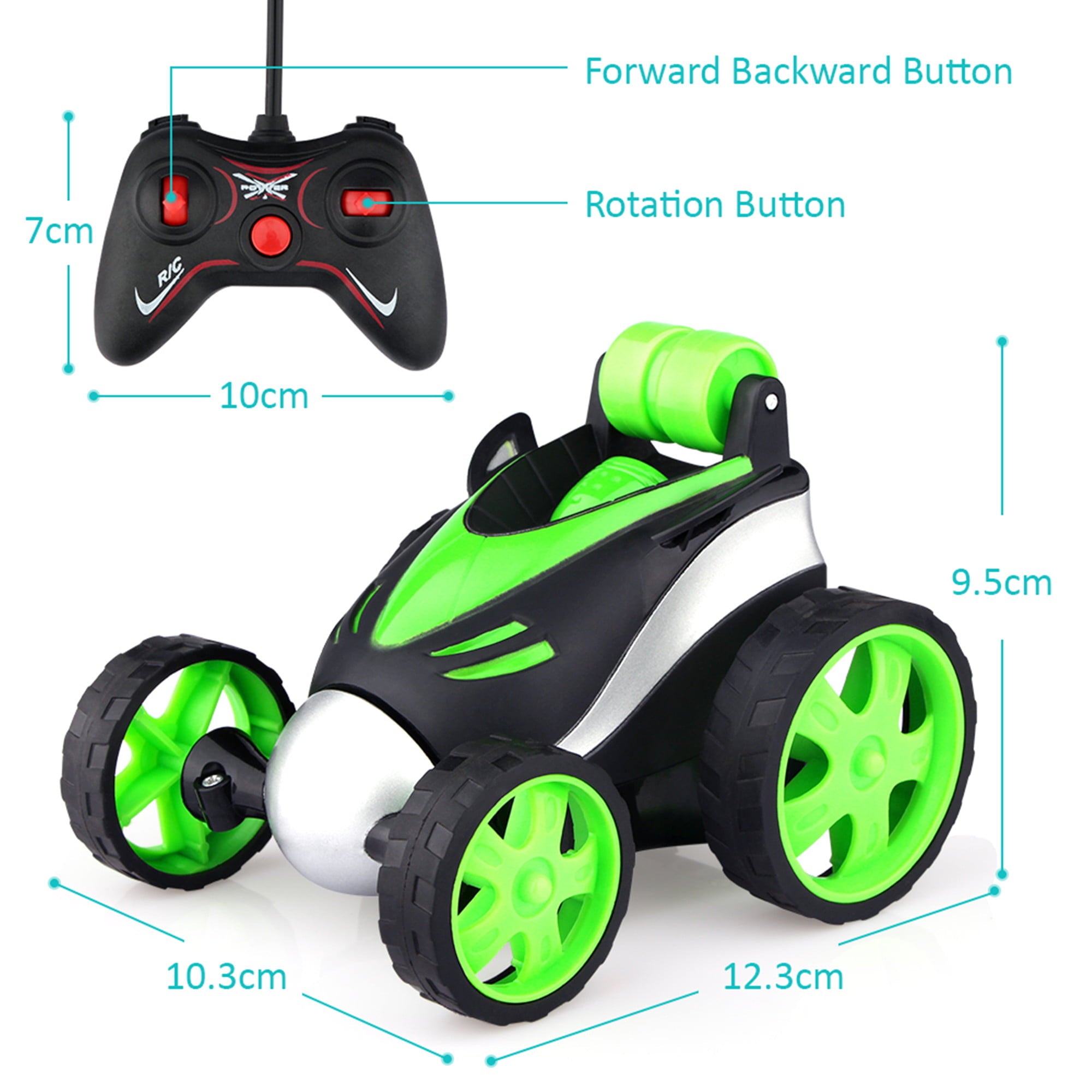 Wupuaait Remote Control Rolling Car Toys， Stunt Car with 360° Rotation Xmas Gift for 3-12 Years Old Kids， Green