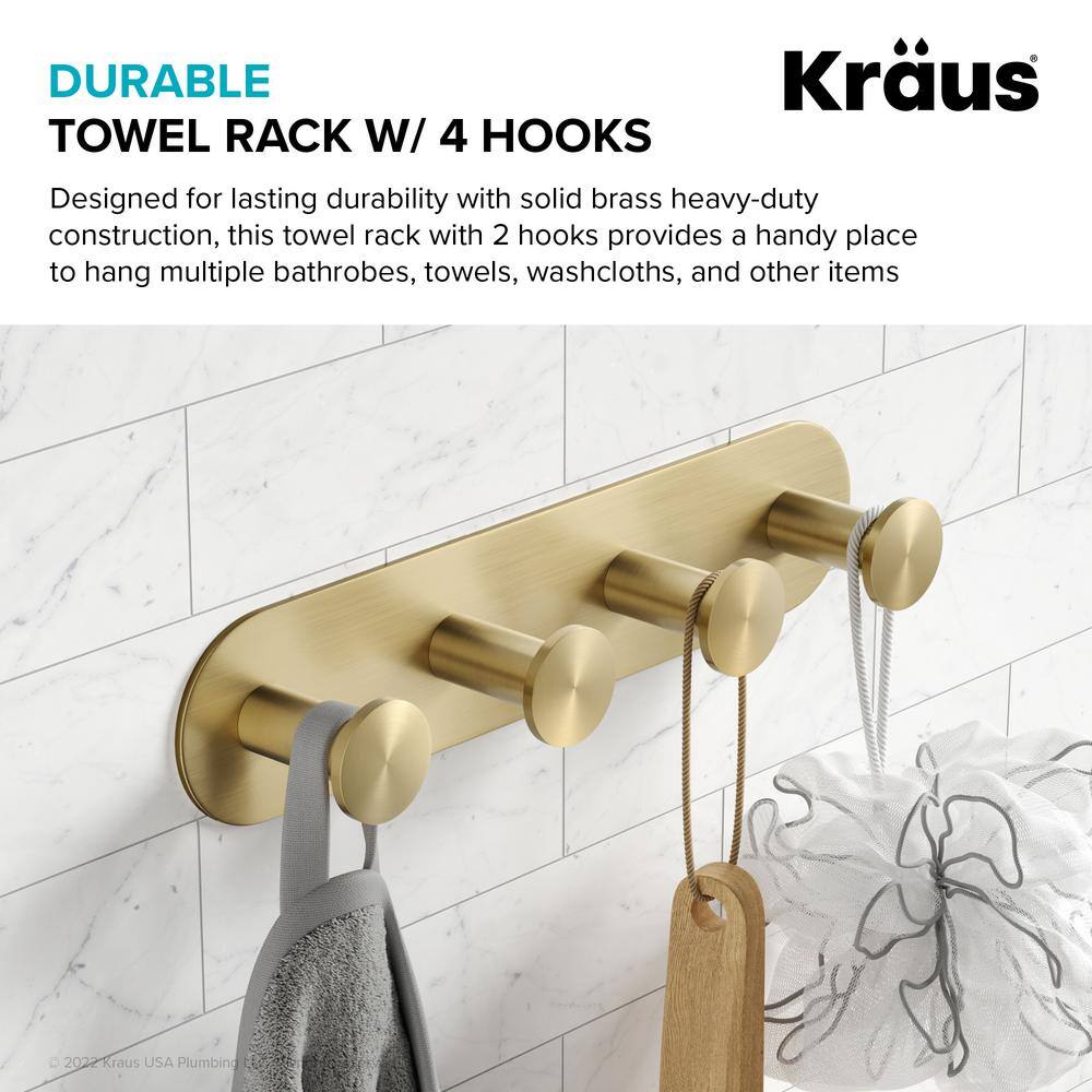 KRAUS Elie Bathroom Robe and Towel Rack with 4 Hooks in Brushed Gold KEA-18804BG