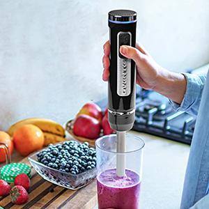 OVENTE Immersion Blender Black Stainless Steel Blades 200-Watt Cordless Rechargeable Hand Blender 8-Speed Settings HR781B