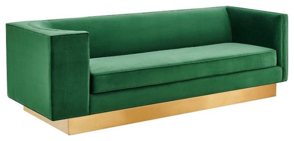 Modway Eminence Modern Performance Velvet Upholstered Sofa in Green/Gold   Contemporary   Sofas   by Homesquare  Houzz