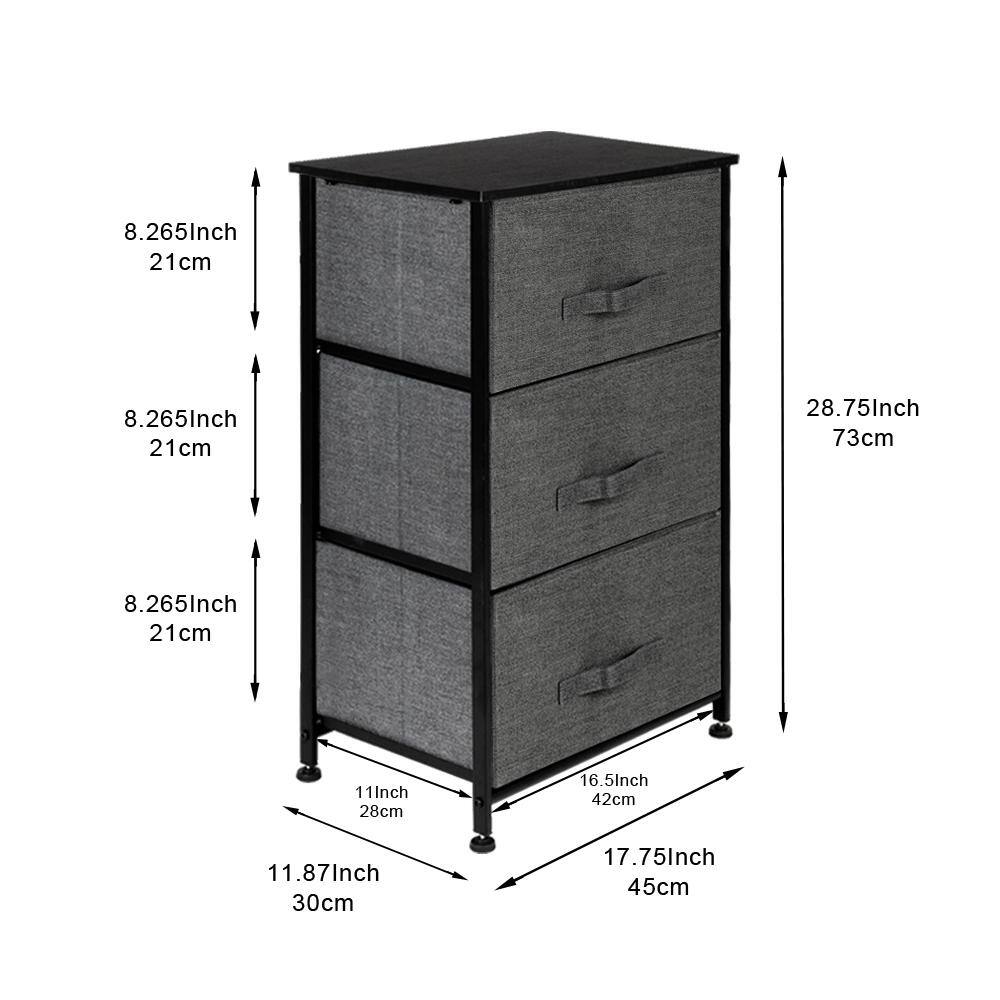 Karl home 12 in W. x 28.74 in. H Gray 3-Drawer Fabric Storage Chest with Gray Drawers 302992574447