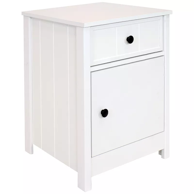 Sunnydaze Beadboard Side Table with Drawer and Cabinet - White - 23.75in