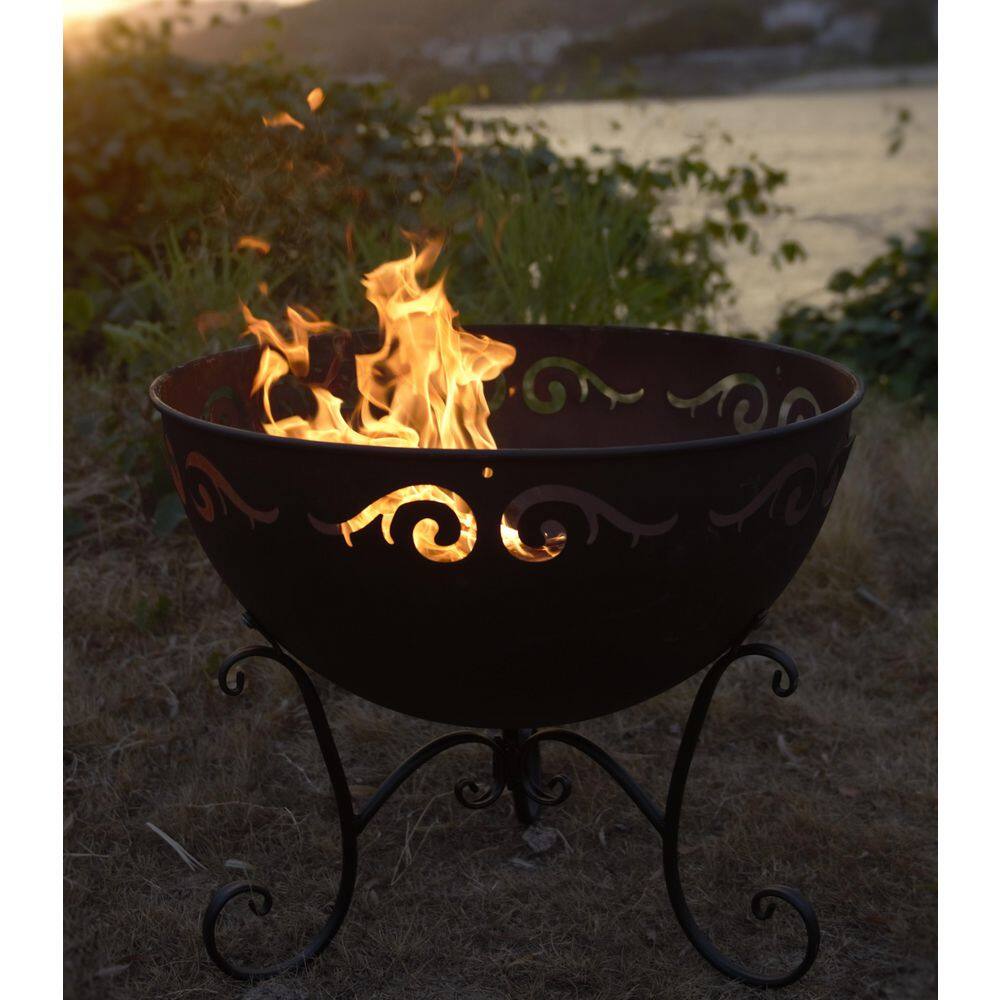 23 in. Dia SEDONA Outdoor Wood Burning Fire Bowl in Black with Cover PF03BOWL3