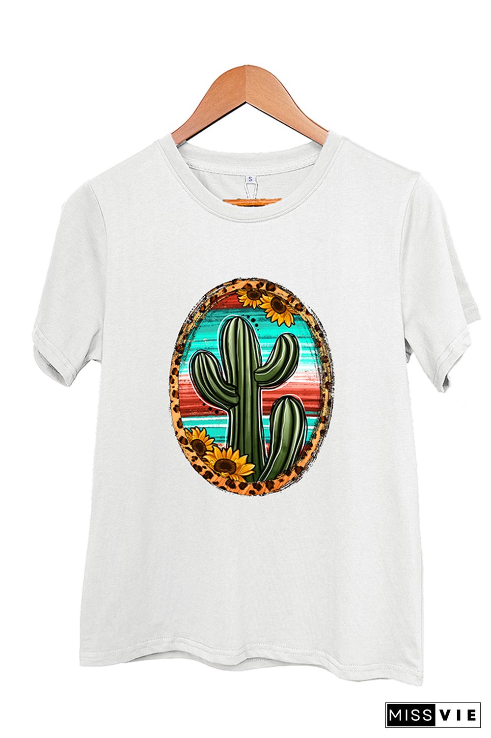 Serape And Sunflower Cactus Sleeve Graphic Tee Wholesale