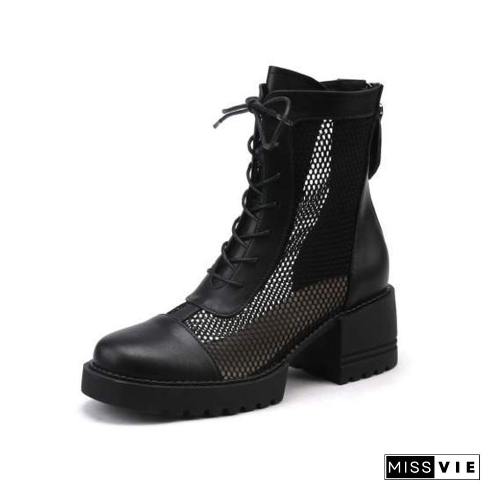 Fashion Mesh Platform Zipper Boots